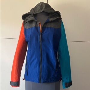 American Eagle Blue Orange Gray Block Color Zip Up Hooded Jacket
